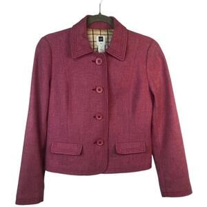 Vintage Gap Pink Wool Blazer Tailored Suit Jacket Large Button Plaid Lining